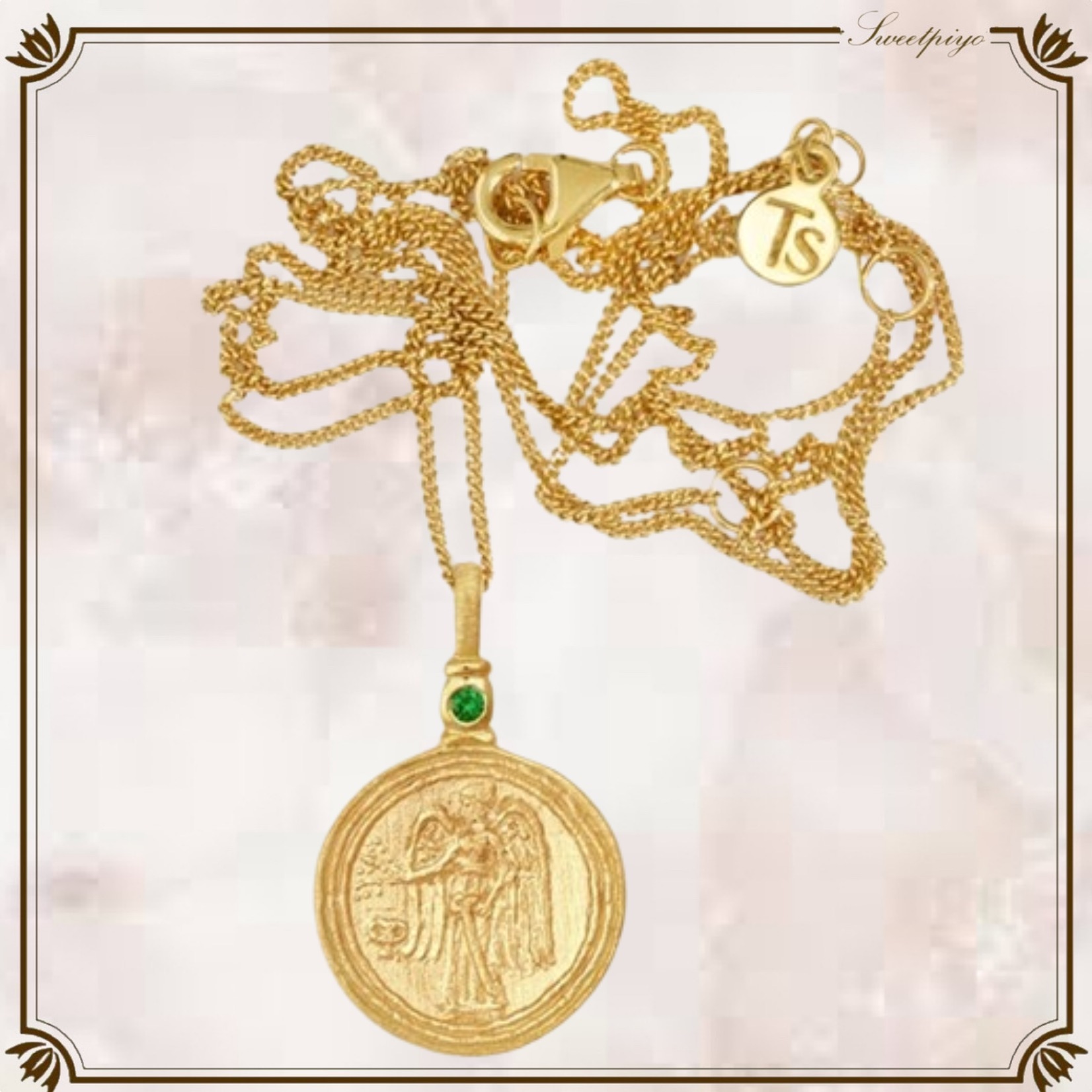 テンプルオブザサン☆ネックレス コイン エメラルド 天使 18K