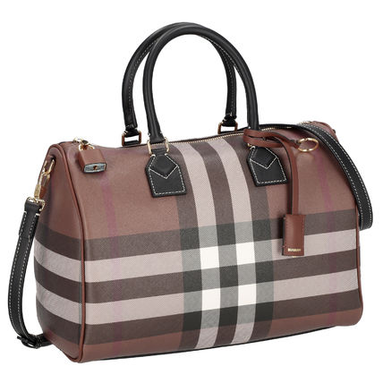 Burberry Satchels Tartan Other Plaid Patterns Canvas 2WAY Leather