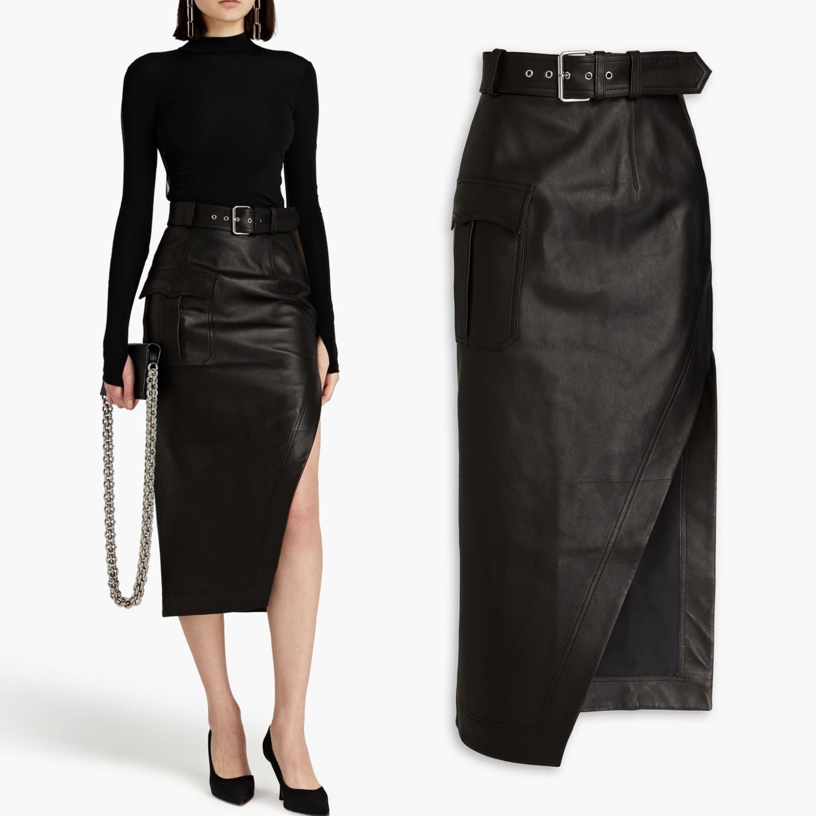ALEXANDER McQUEEN 黒 リボン付きひざ丈スカート