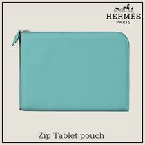 HERMES Unisex Plain Leather Logo Tablet Cases