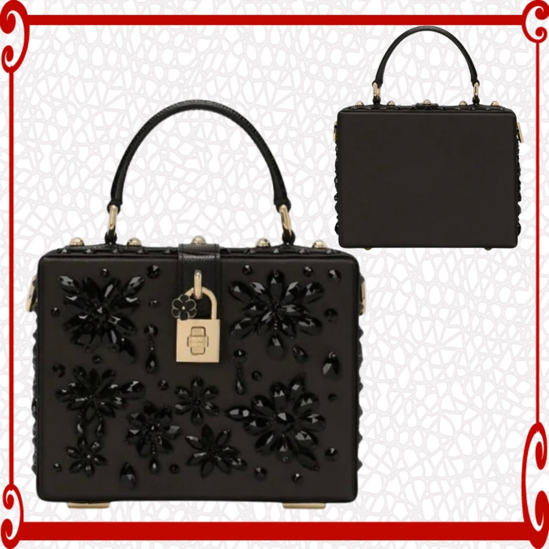 Dolce & Gabbana ハンドバッグ ボックス型 ビジュー 黒 サテン