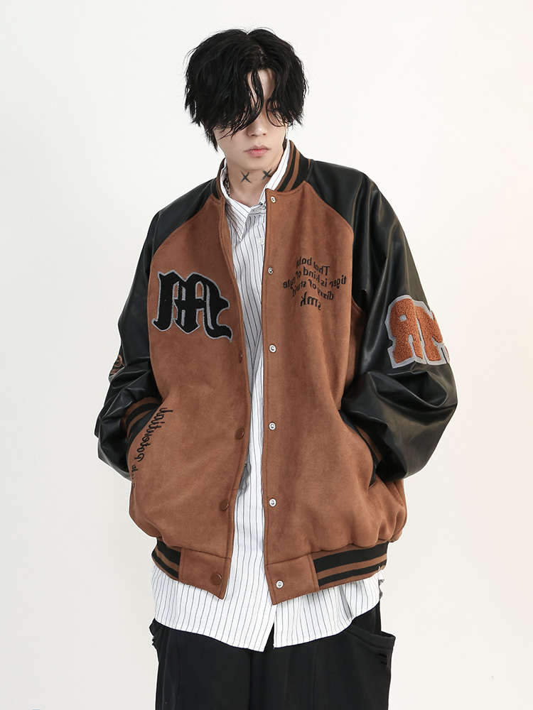 バイカラー メンズ ジャケット スタジャン 韓国 デザイン スタジャン ジャケット ロゴ 韓国 ユニセックス バイカラー 人気
