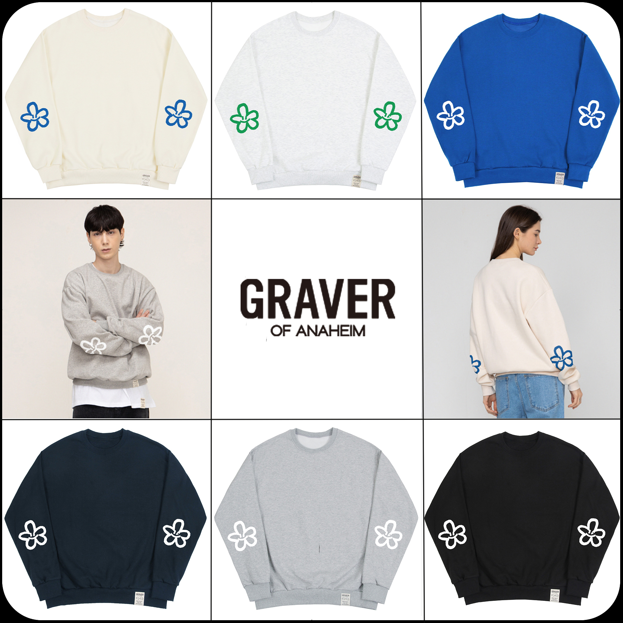 [GRAVER]★ELBOW SPRAY FLOWER SMILE SWEATSHIRT