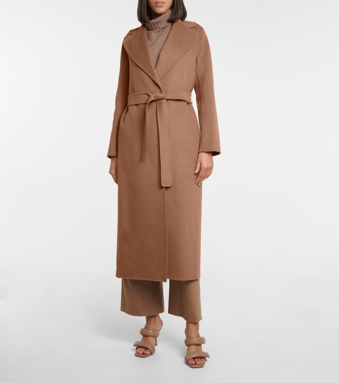 S Max Mara*Poldo キャメル ブラウンウールポルドベルト付コート