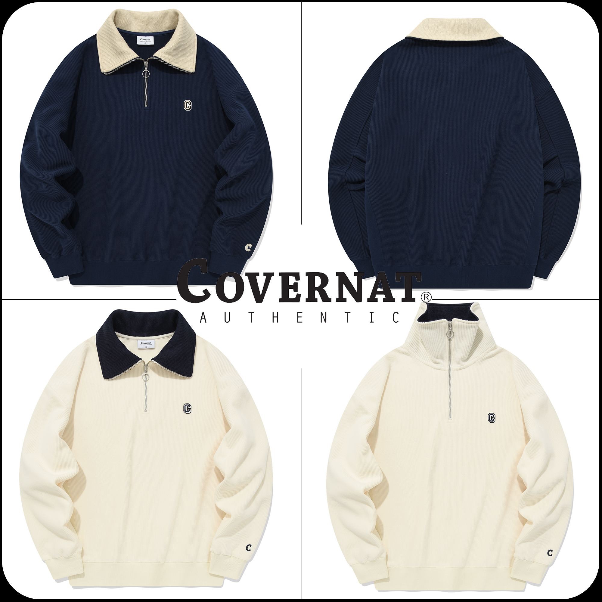 [COVERNAT]★CORDUROY HALF ZIP-UP SWEATSHIRT