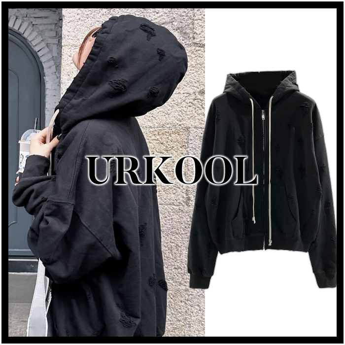 国内発送/送料無料☆URKOOL☆ダメージ ジッパー パーカー☆