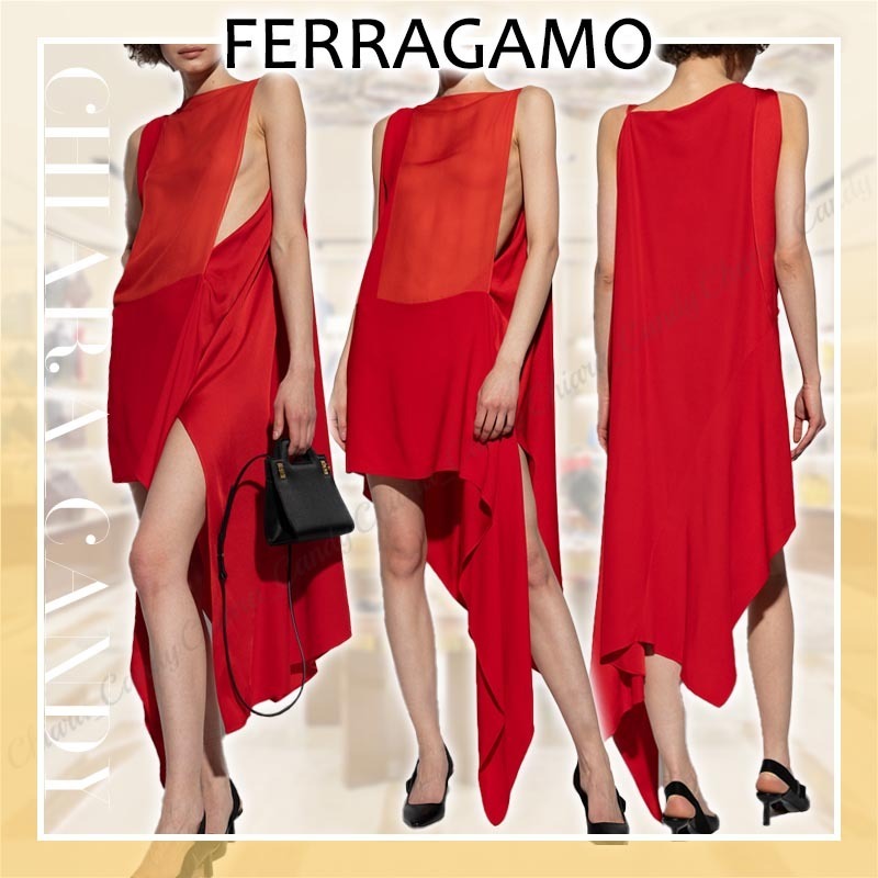 【23AW NEW】FERRAGAMO_woman / ノースリーブ ドレス / Red