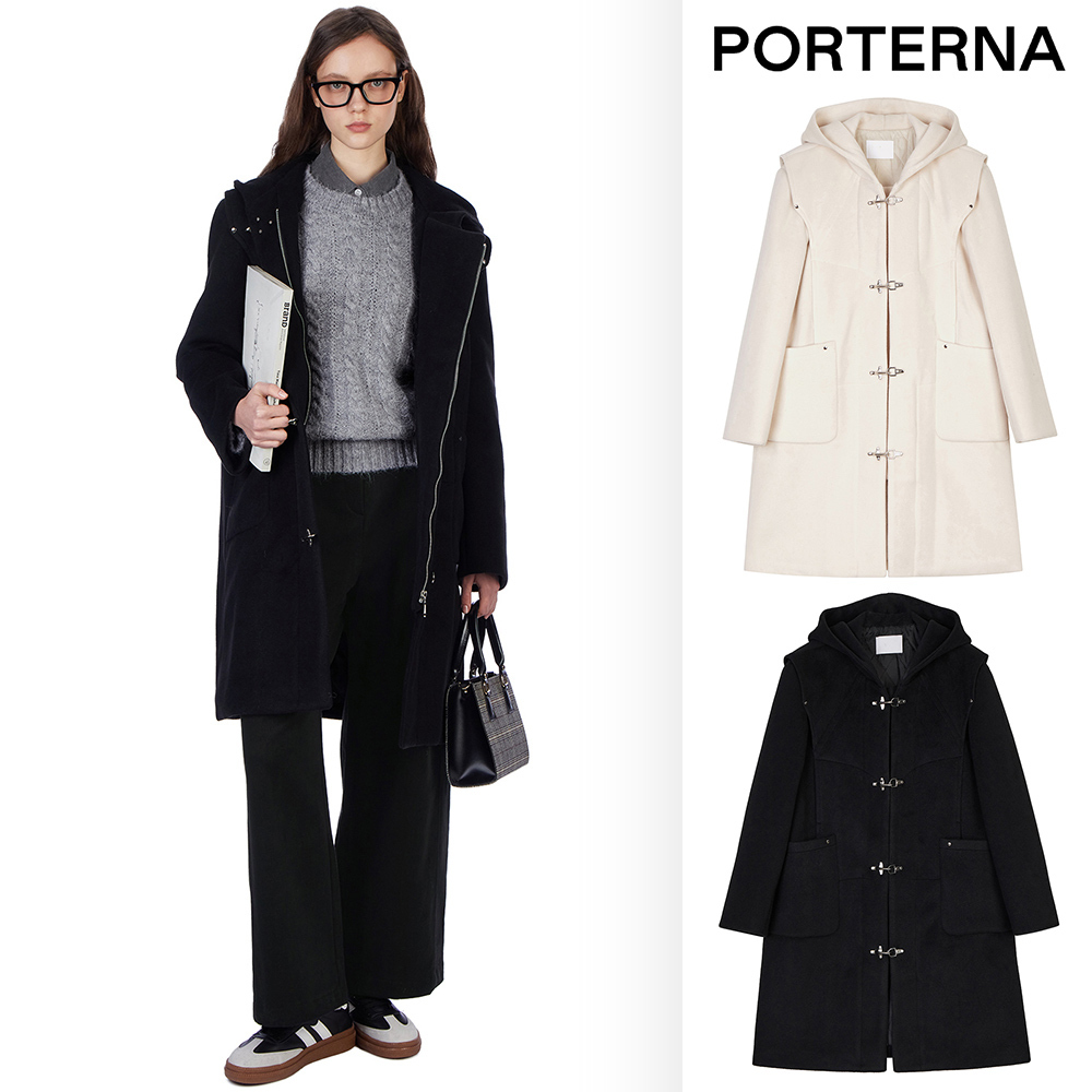 【PORTERNA】Pleated Hooded Long Coat