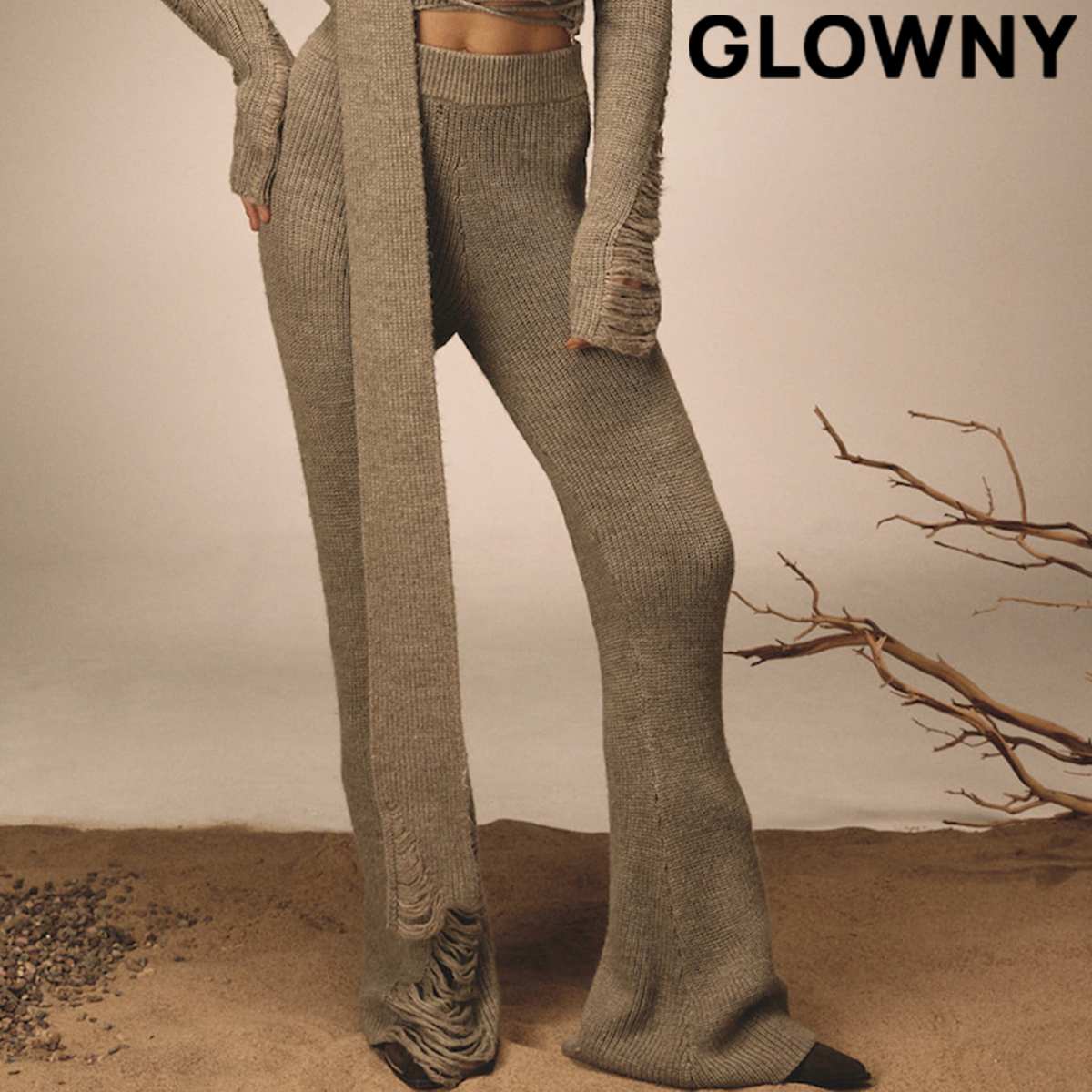 ★GLOWNY★SAHARA DAMAGED WOOL KNIT PANTS (KHAKI)★正規品