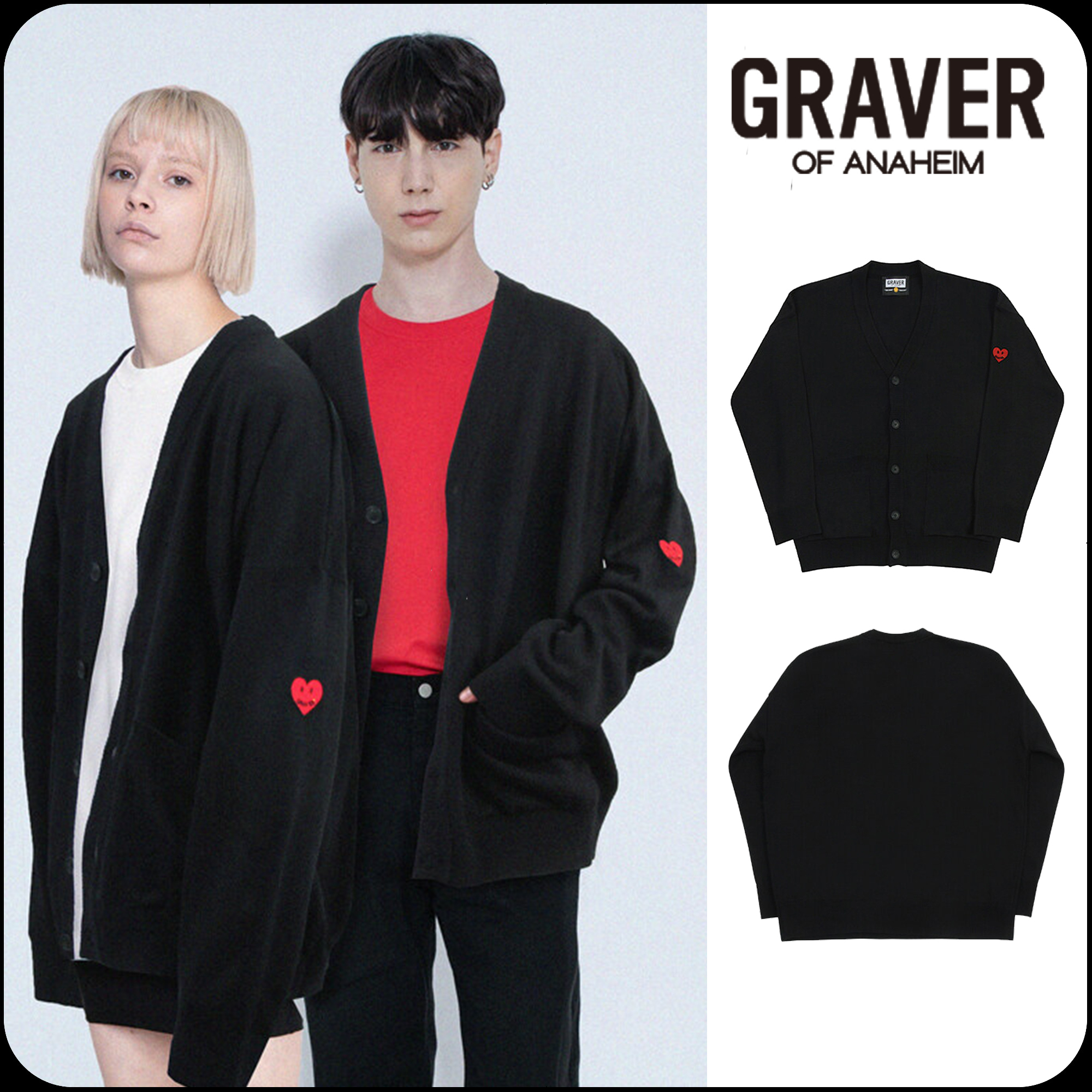 [GRAVER]★SLEEVE HEART LOGO EMBROIDERY KNIT CARDIGAN