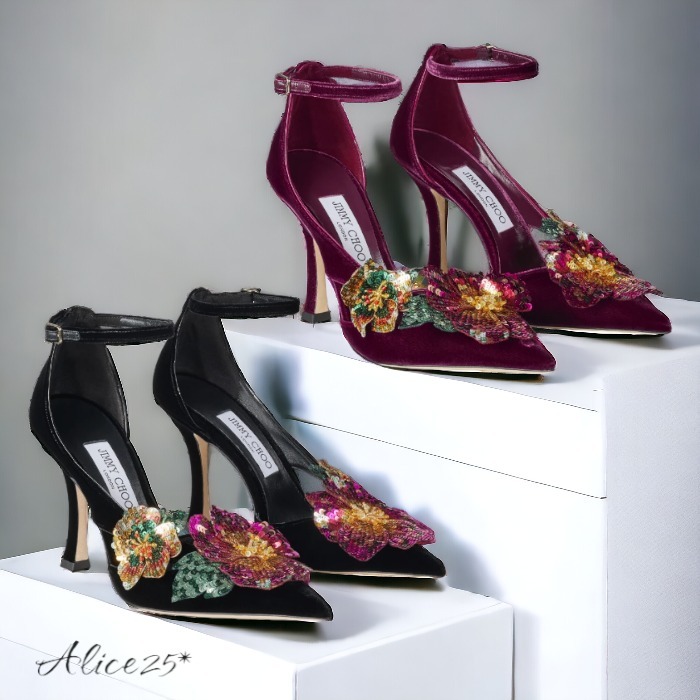 クラシック [JIMMY CHOO] パンプス スパンコールフラワー 10㎝
