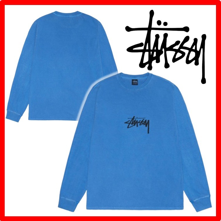 ★人気★【Stussy】★SMALL STOCK LS TEE PIGMENT DYED★BLUE★