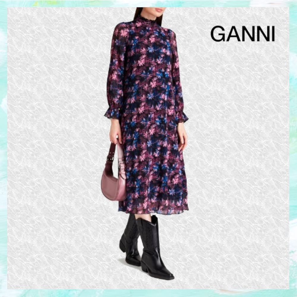 【送料込】GANNI_フローラルプリントミディワンピース