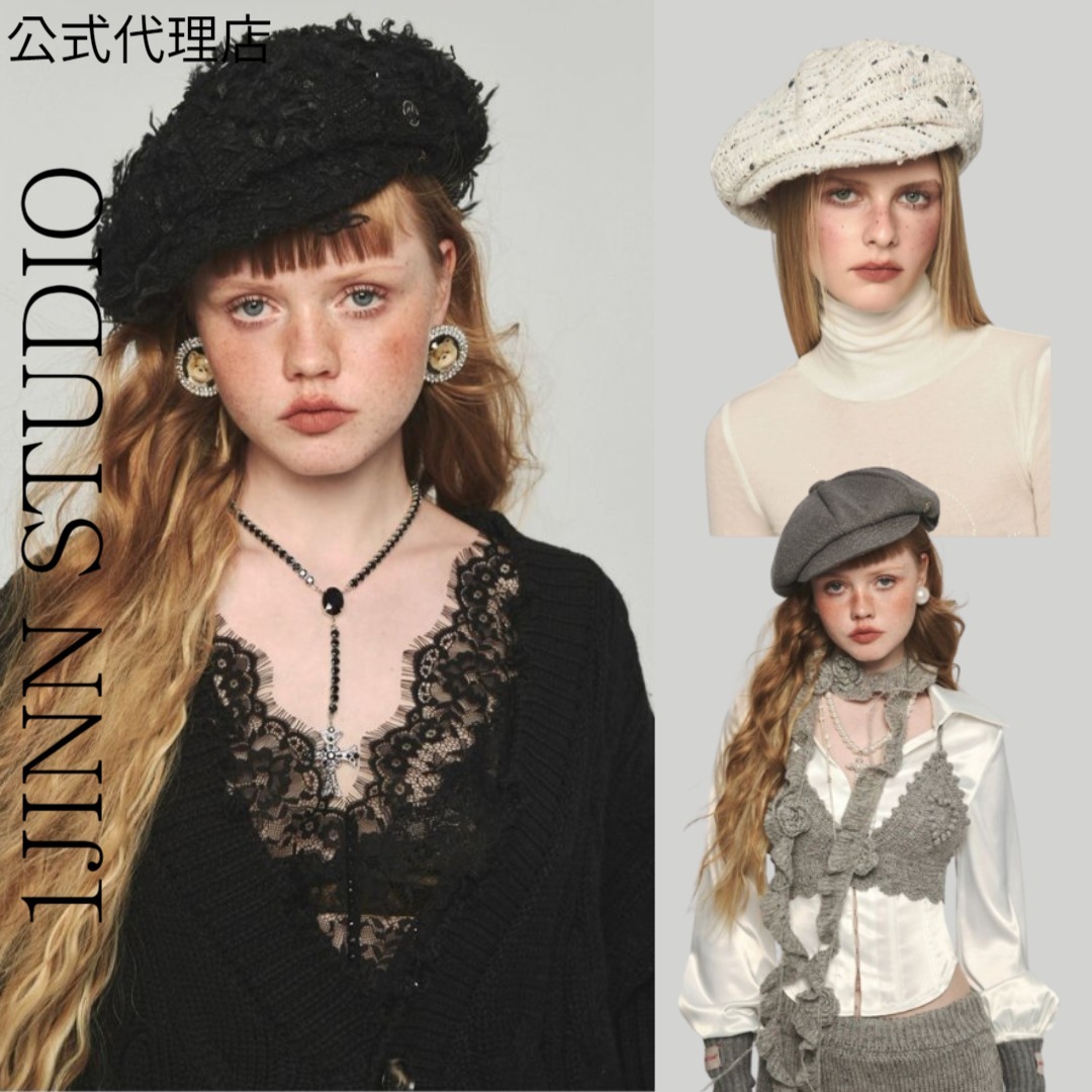 公式代理店【1JINN STUDIO】★★テクスチャベレー帽 3色