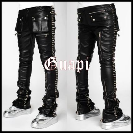 関税送料込 GUAPI ブラック バギー レザーパンツ オーバーサイズ レザーパンツ - Guapi Clothing