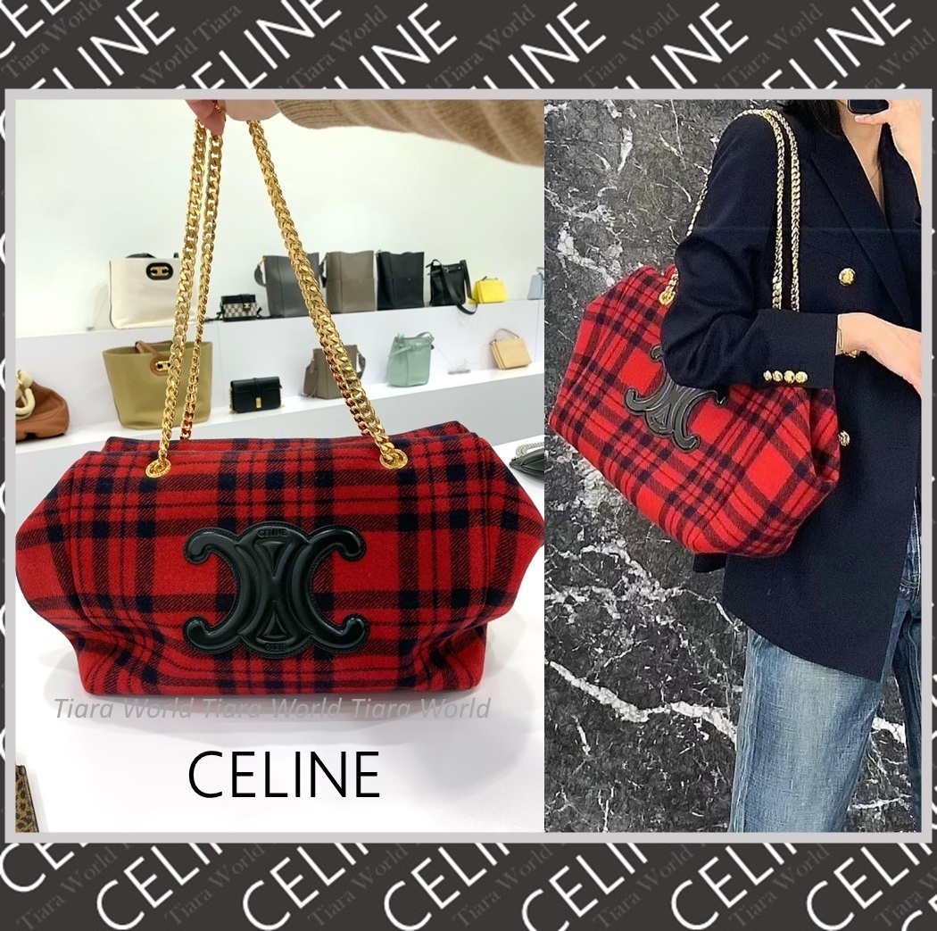 可愛いレッド■CELINE ラージ プリアージュ チェーンバッグ