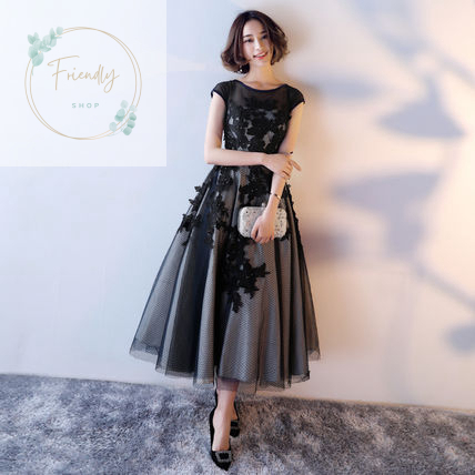 フラワーレース パーティードレス ミモレ丈 結婚式 韓国