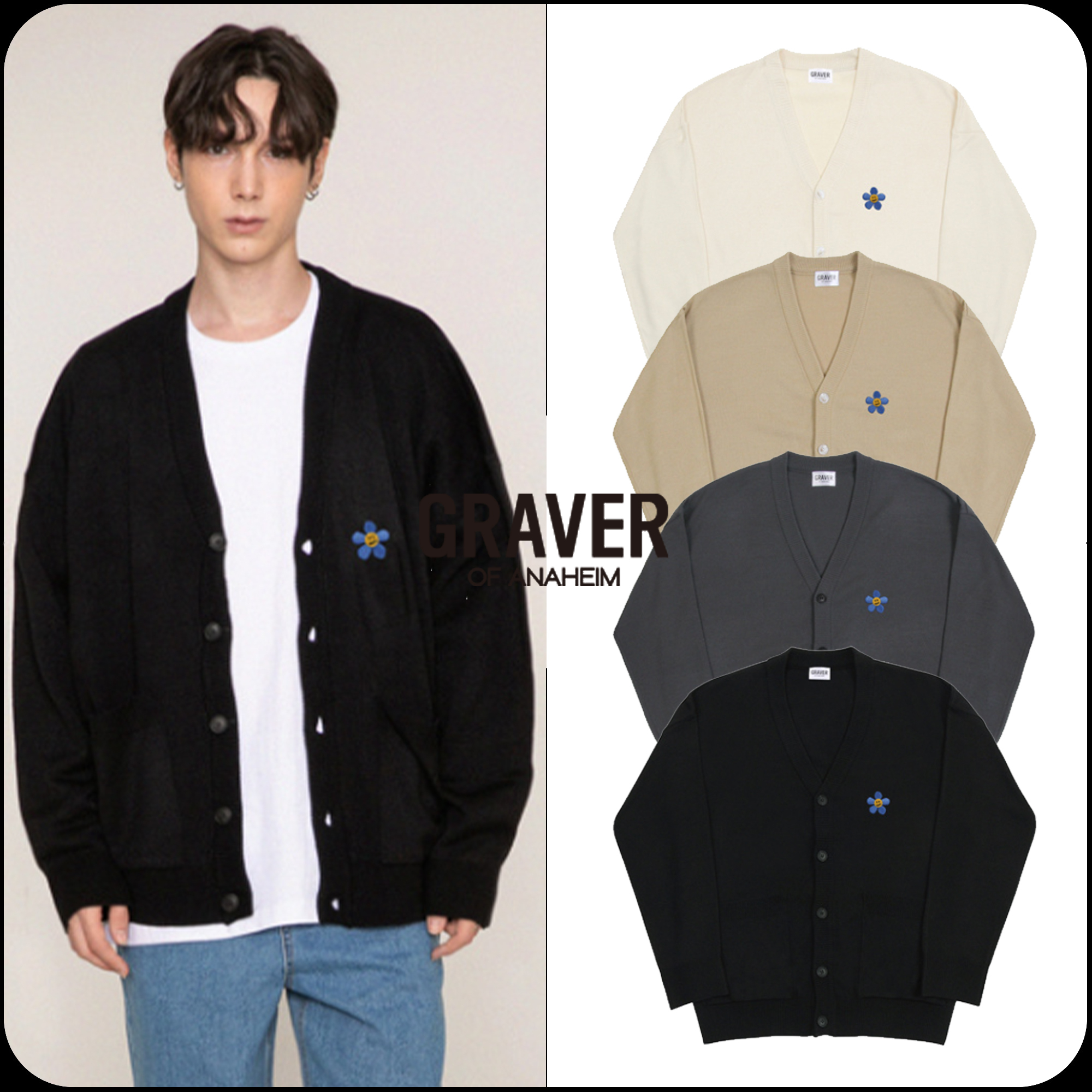 [GRAVER]★BLUE FLOWER DOT EMBROIDERY KNIT CARDIGAN