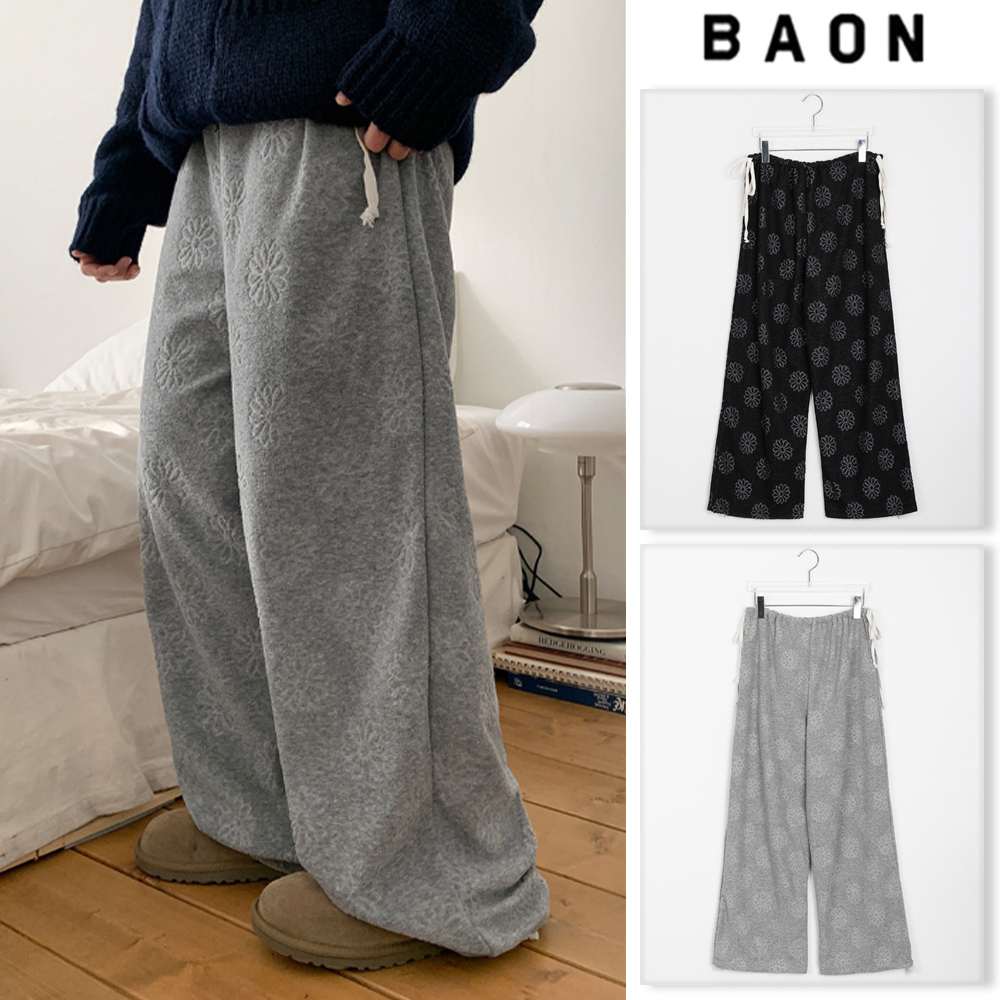 【BAON】Pitchen Strap Flower Terry Wide Pants