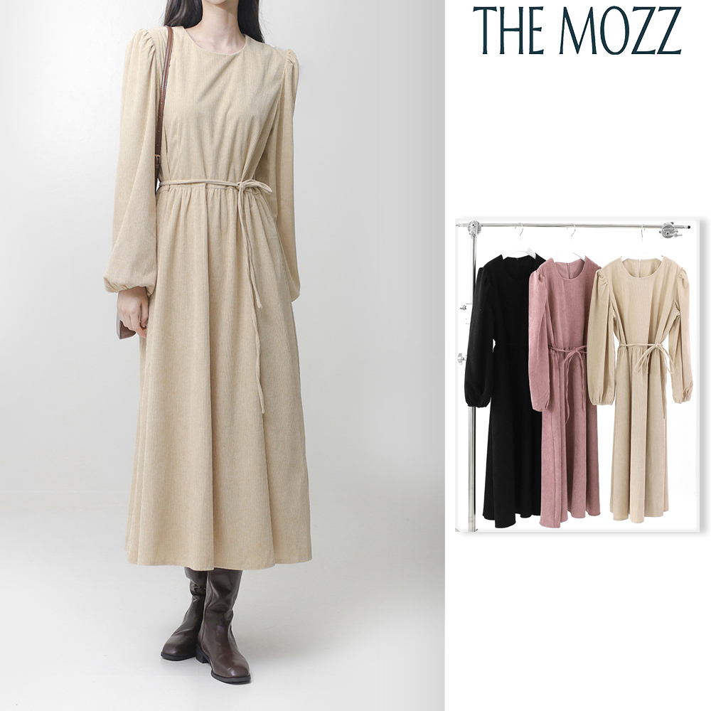 【THE MOZZ】Cherry Corduroy Shirring One Piece