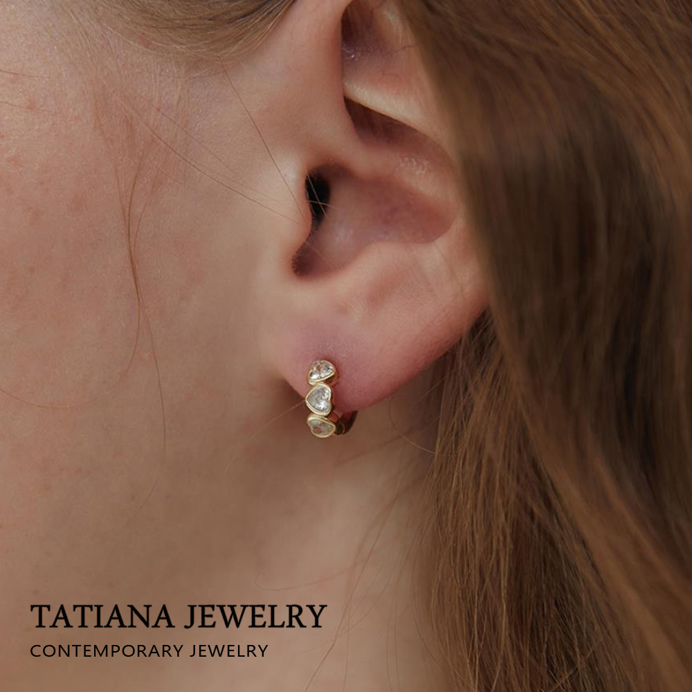 【TATIANA】(Silver925) Triple Heart Hoop Earring / ピアス