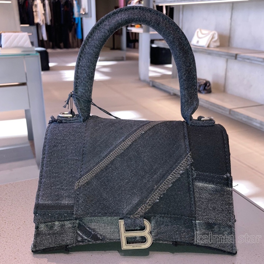 送料込 BALENCIAGA WOMEN'S HOURGLASS SMALL HANDBAG DENIM