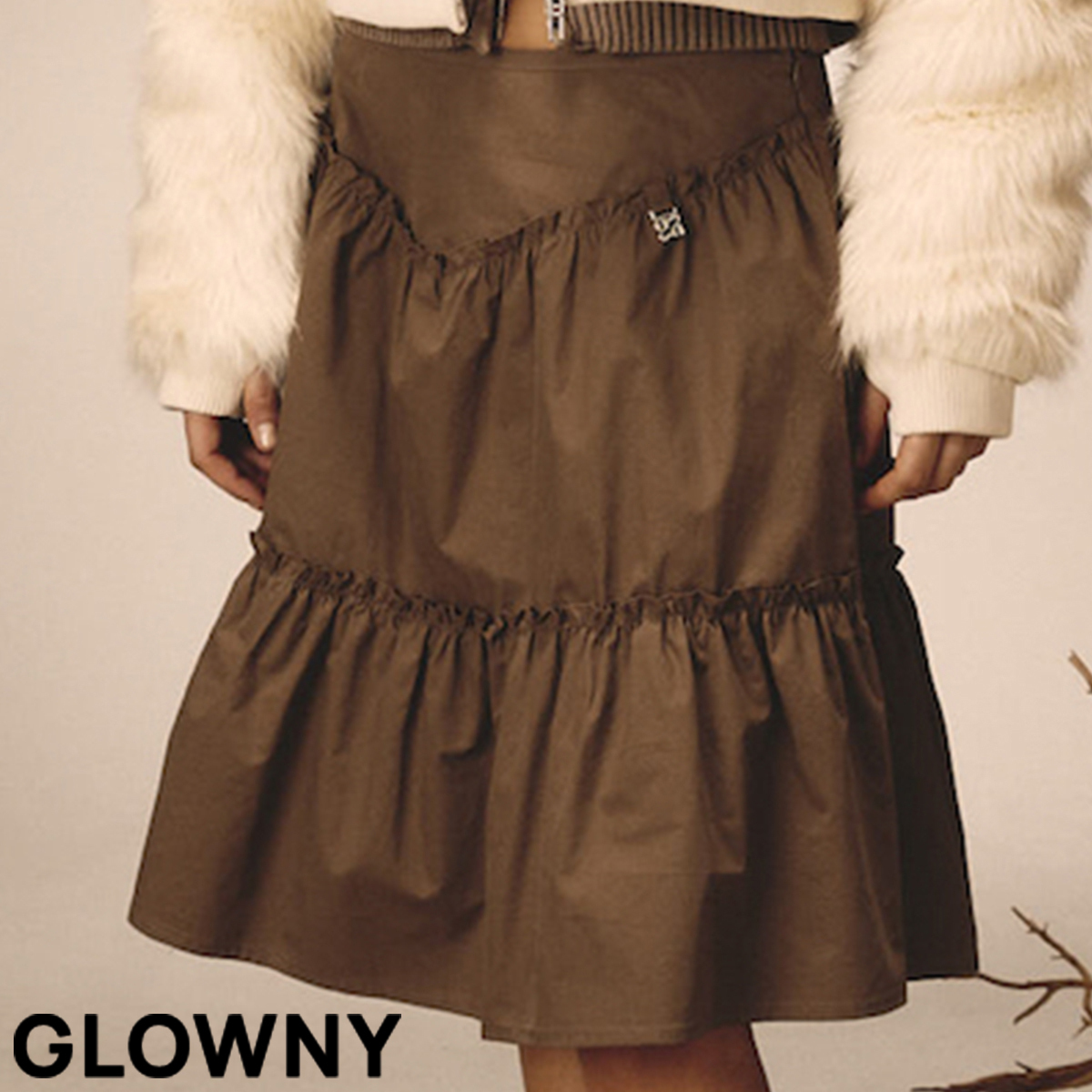 ★GLOWNY★TIA DOUBLE LAYERED RUFFLE SKIRT (BROWN)★正規品