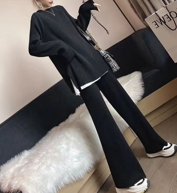 リブニット セットアップ トップス パンツ ルームウェア 5色