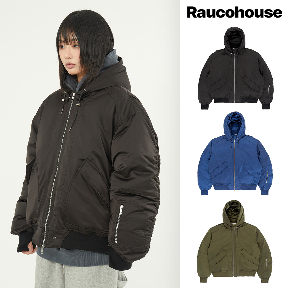 【Raucohouse】Reus hooded shirring MA-1 down jumper