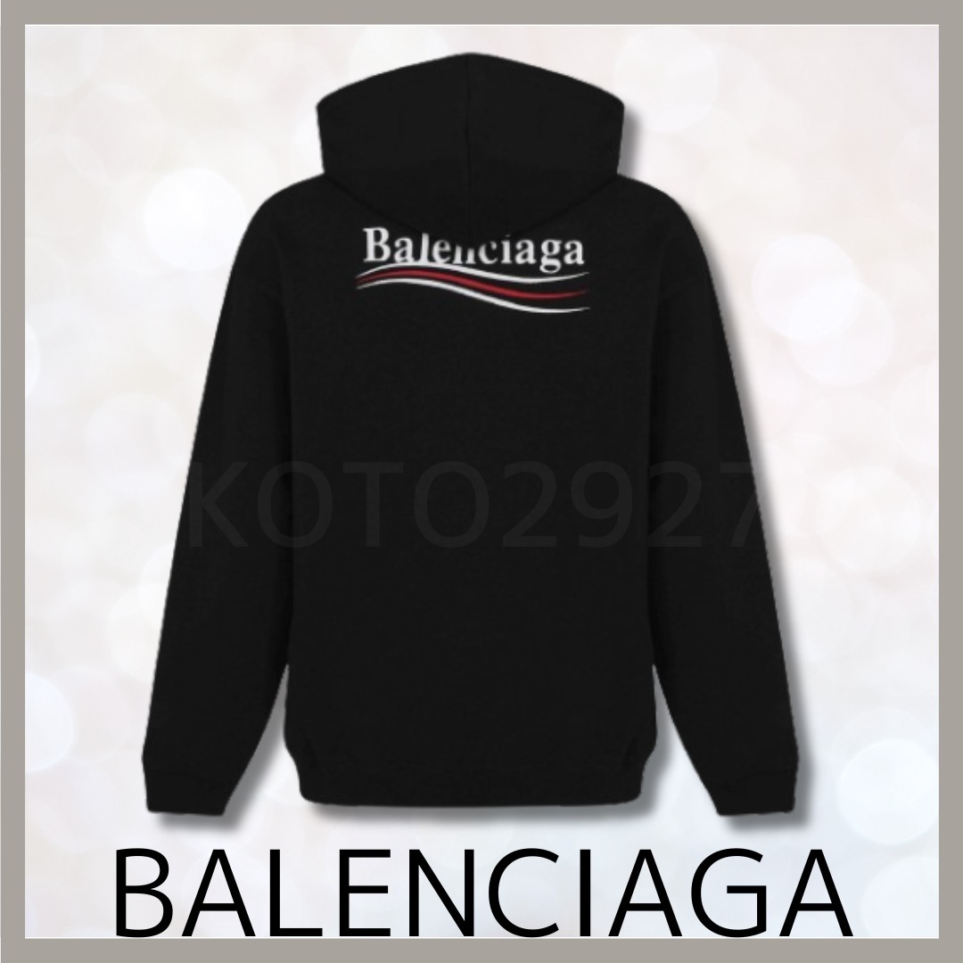 関税送料込【BALENCIAGA】 ロゴポリティカルパーカー ブラック