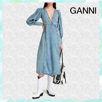 【送料込】GANNI_デニム ミディラップドレス ラップドレス Ganni(ガニー) レディース - 海外通販のBUYMA