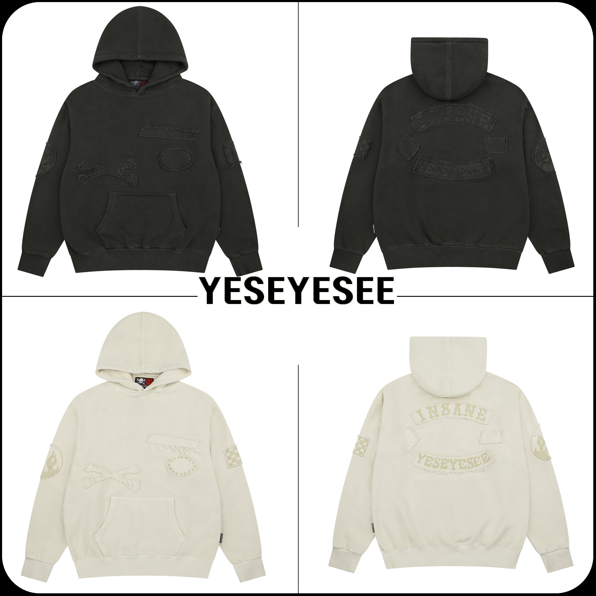 [YESEYESEE]★X Insane Garage Pigment Patched Hoodie