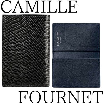 Camille Fournet Card Holders Unisex Street Style Plain Leather Logo Card Holders