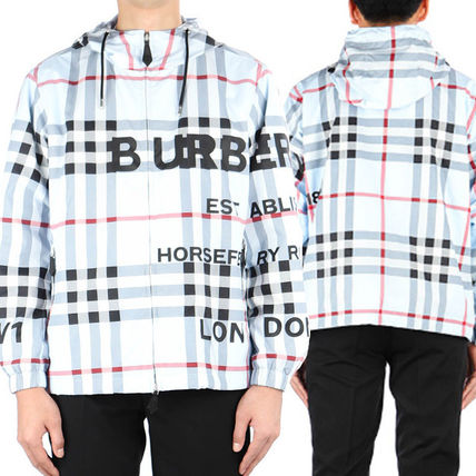 Burberry Windbreakers Tartan Unisex Nylon Street Style Nylon Jacket  Windbreakers