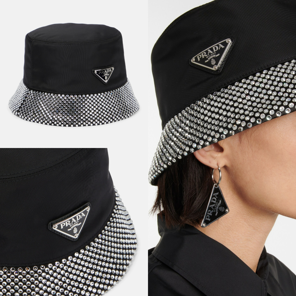 新作*PRADA*Re-Nylon クリスタル&ロゴ付バケットハット Unisex
