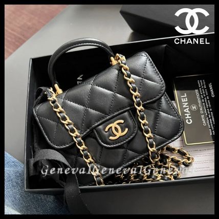 CHANEL Shoulder Bags Casual Style Lambskin Leather Elegant Style Logo