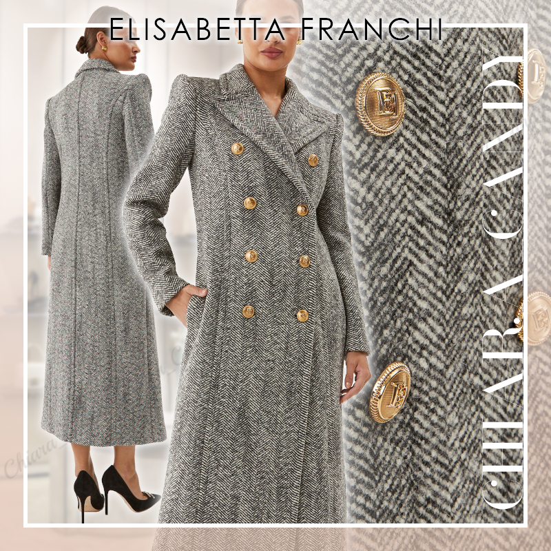 【23AW NEW】ELISABETTA FRANCHI / ウール ダブルブレストコート