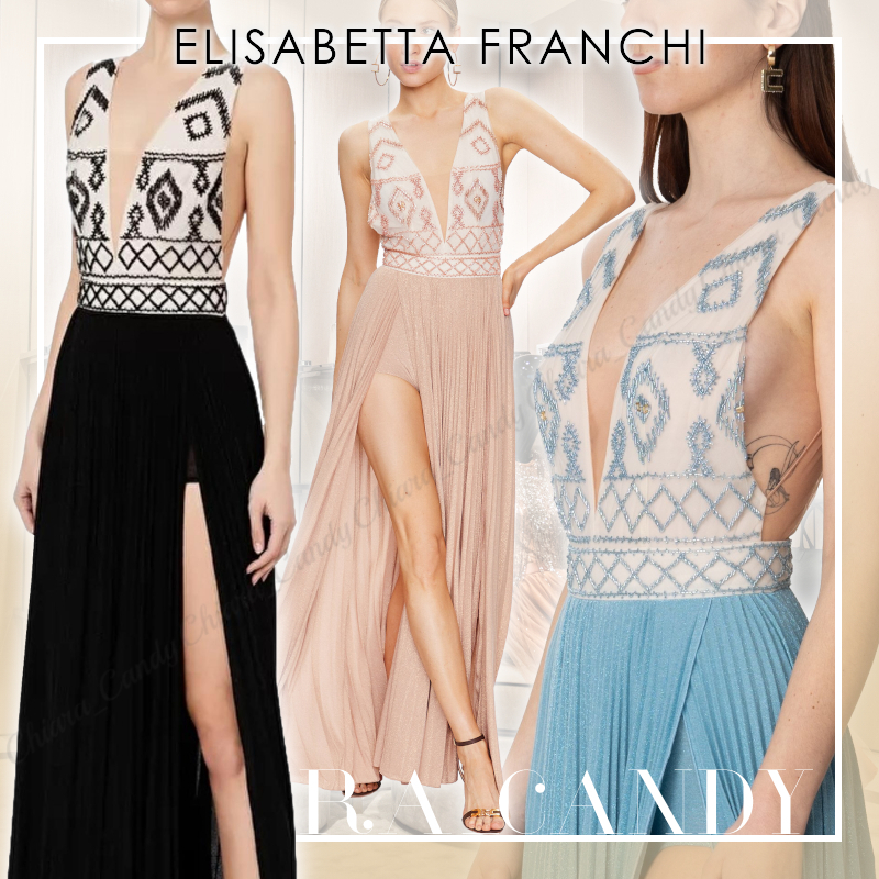 【24SS NEW】ELISABETTA FRANCHI /刺繍 ロングワンピース / ３色