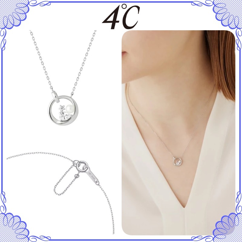 大人気!! 4℃ シルバー ホワイトカラー ダブルループ ネックレス
