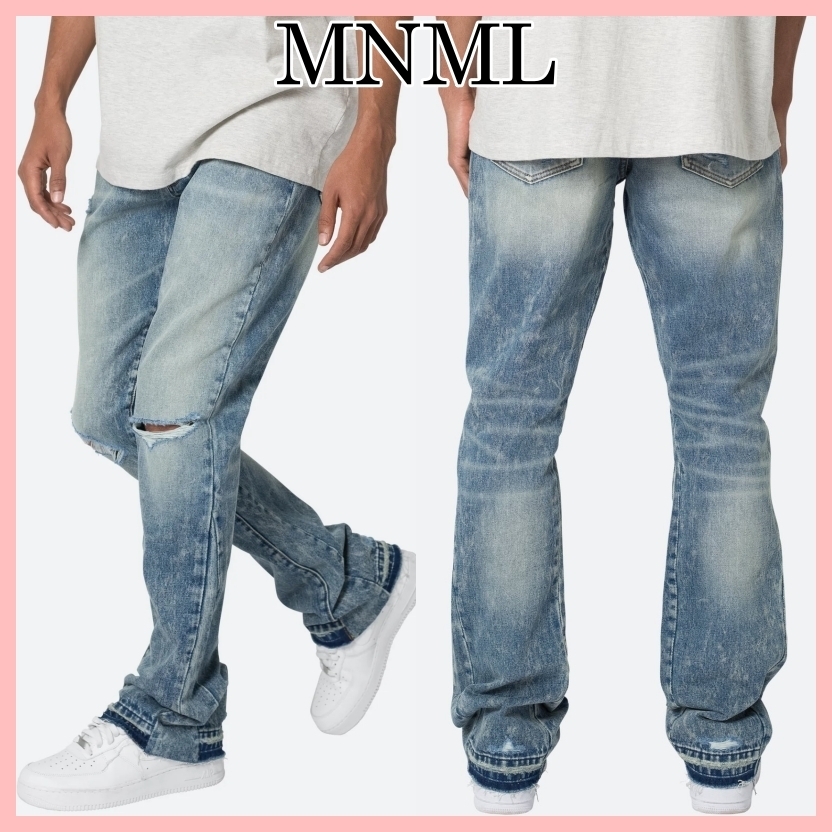 MNML B615 KNEE HOLE フレア デニム パンツ Blue 送料込み