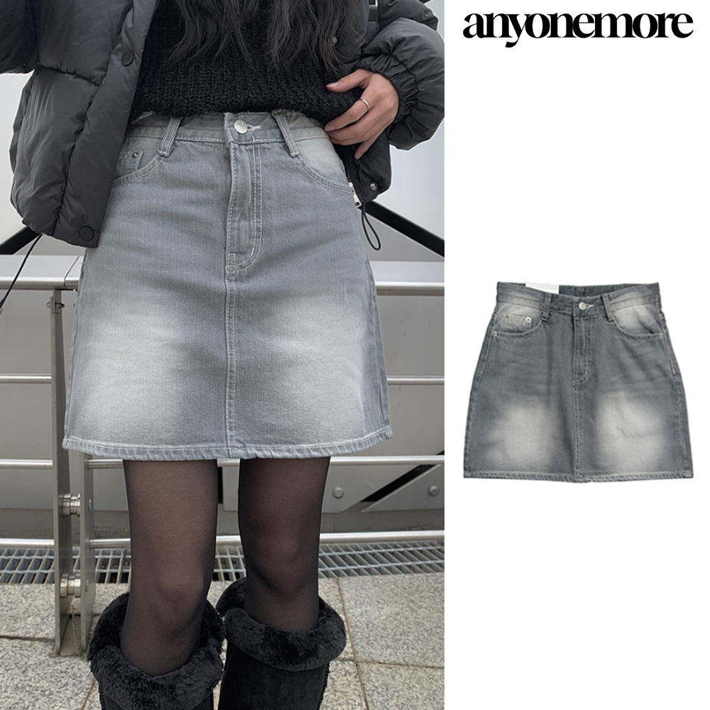 【Anyone more】Fukuro gray washed denim skirt