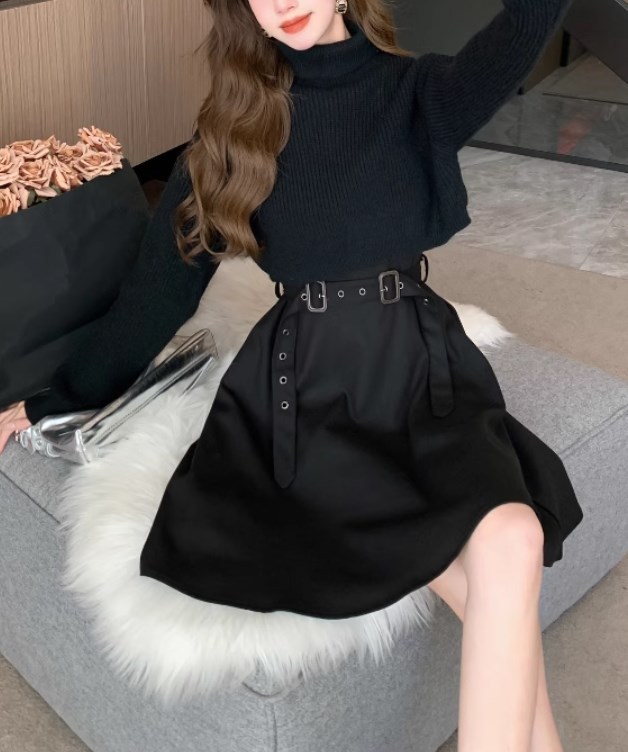 セットアップ韓国系セーター×ノースリワンピ フレア 2色 S3491 セットアップ韓国系セーター×ノースリワンピ フレア 2色 S3491