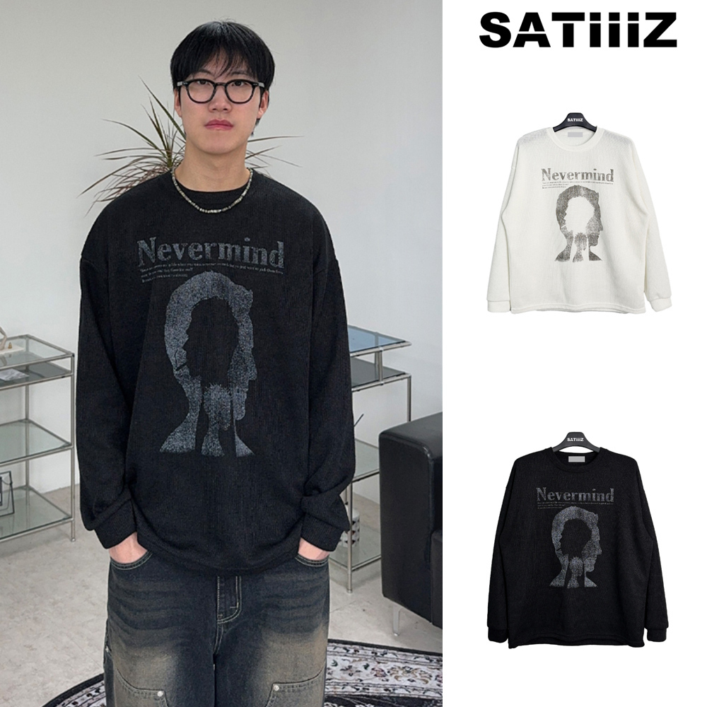 【SATIIIZ】Salon printed knit long sleeve t-shirt