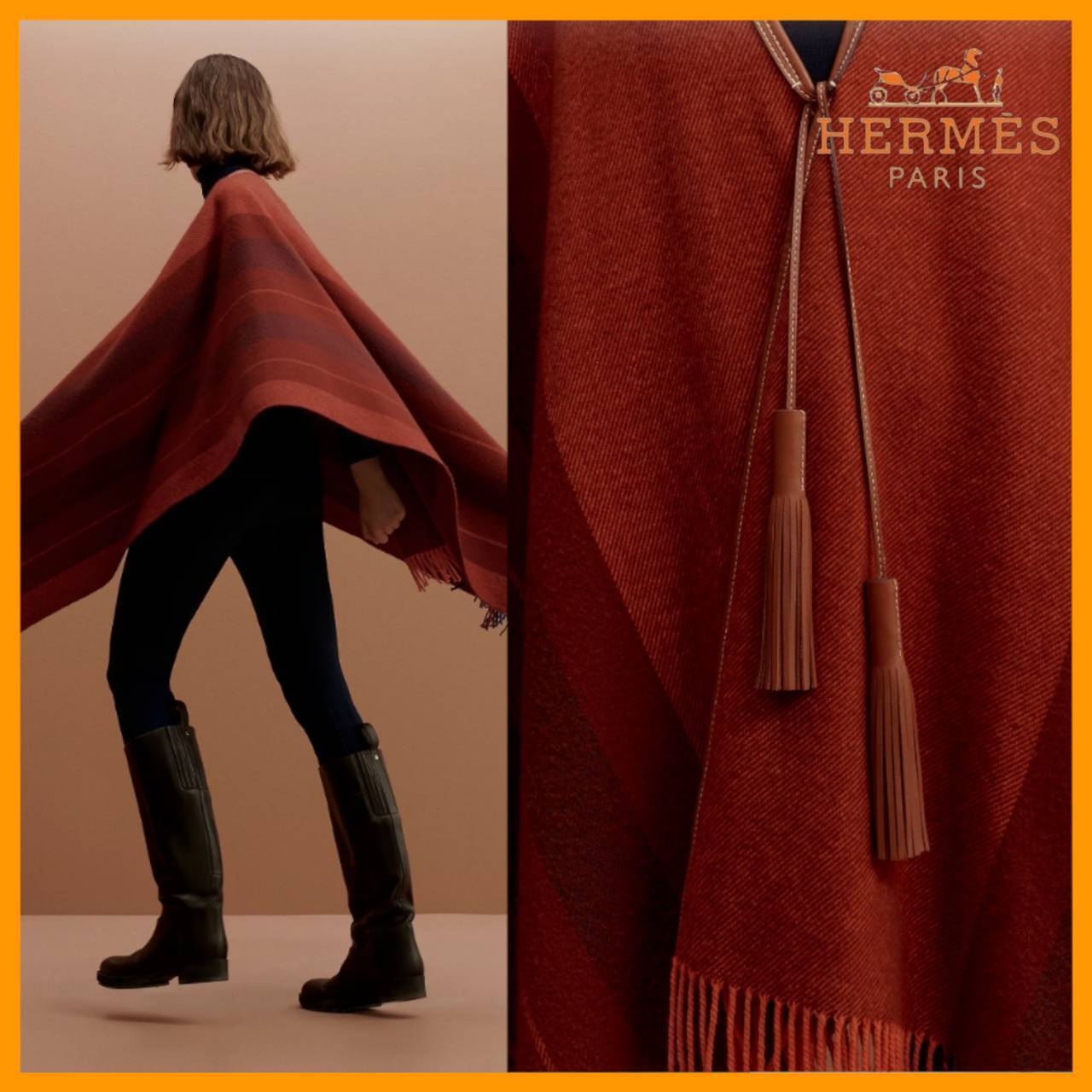 【羽織るだけのオシャレ】HERMES ポンチョ ロカバール ルージュ
