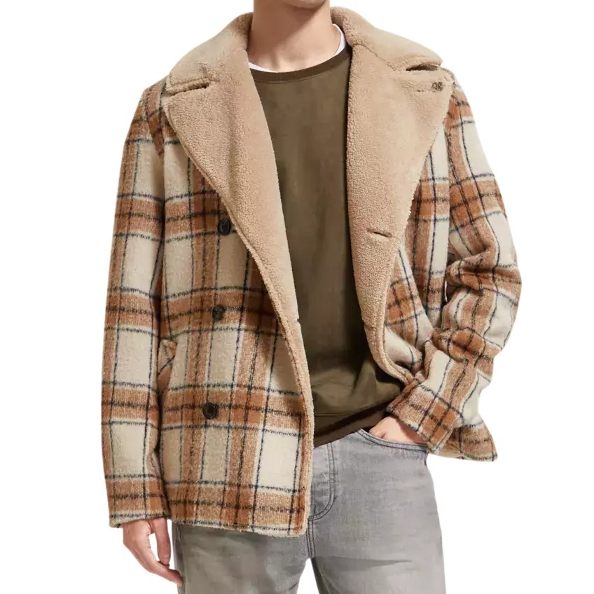 “Scotch & Soda” テディファー×チェックPコート Beige Scotch & Soda” テディファー×チェックPコート Beige ピーコート