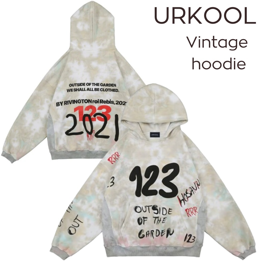 URKOOL ストリート ヴィンテージ風 フーディ パーカー
