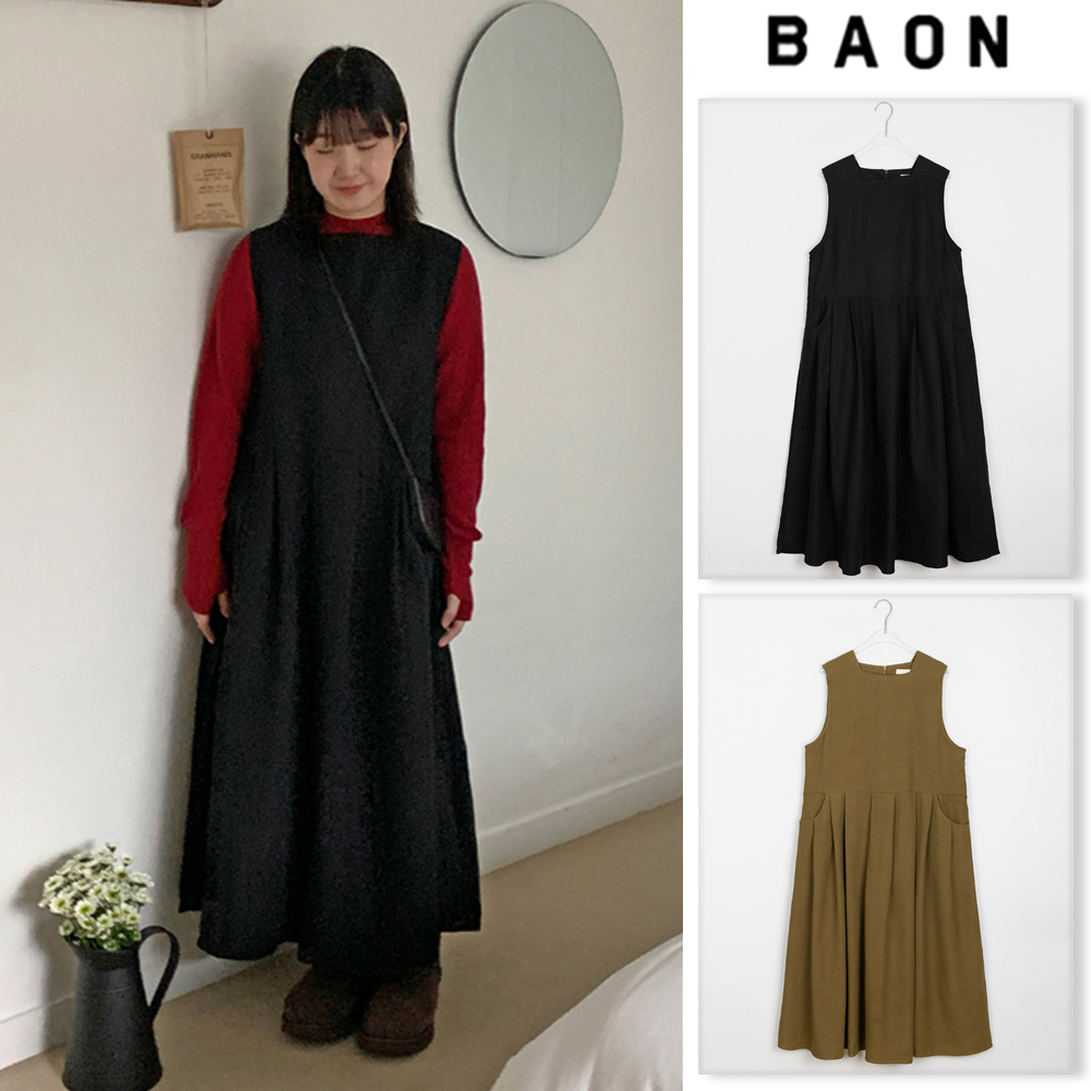 【BAON】Livid brushed pleated over long one piece
