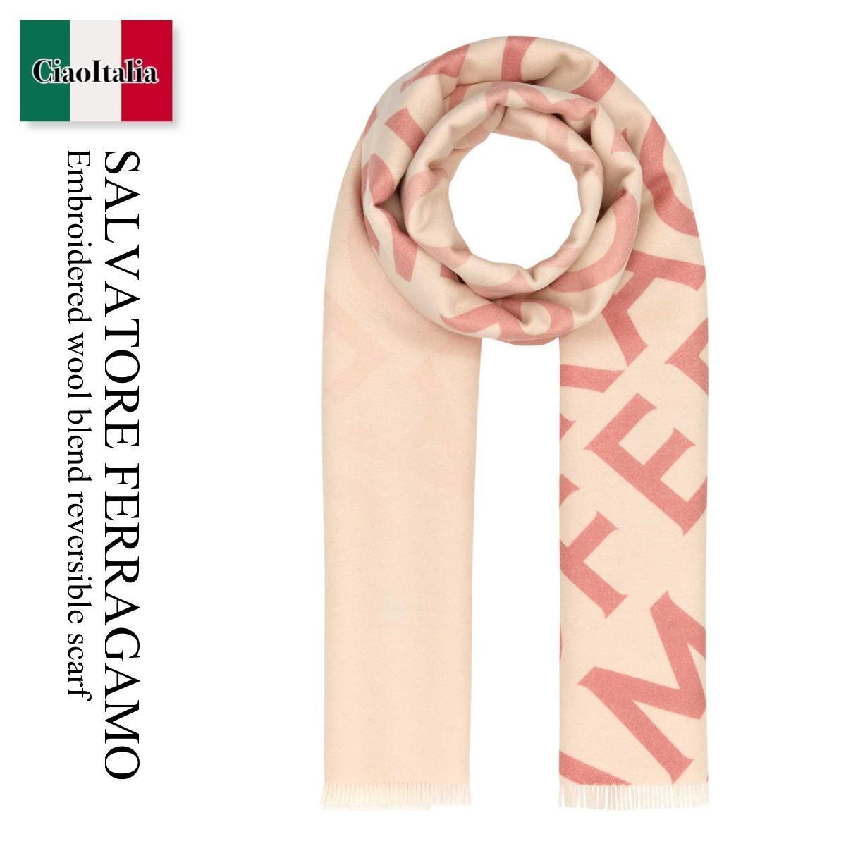 マフラー・ストール Salvatore Ferragamo Embroidered Wool Blend Reversible Scarf