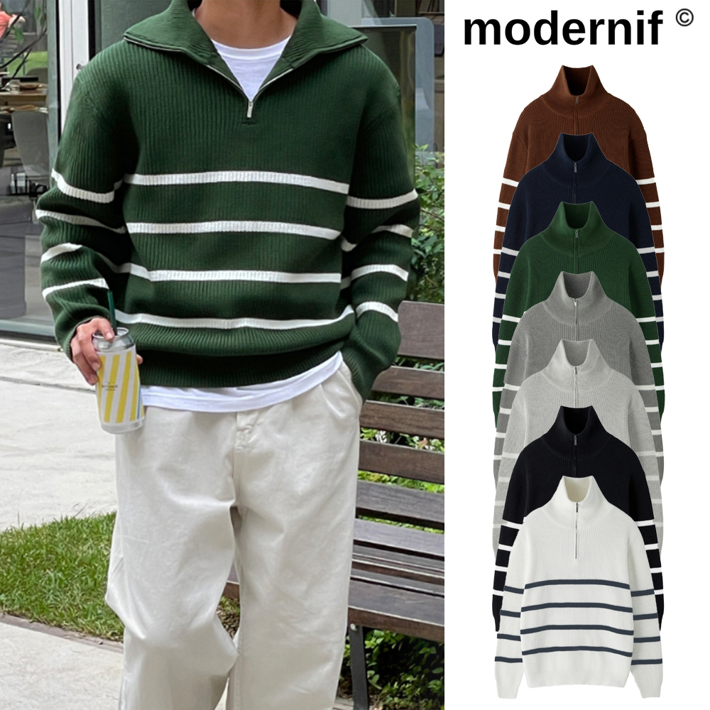 【MODERNIF】High Neck Washable Dangara Zip-Up Knit
