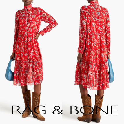 rag & bone Dresses Flower Patterns Casual Style Silk Long Sleeves Medium